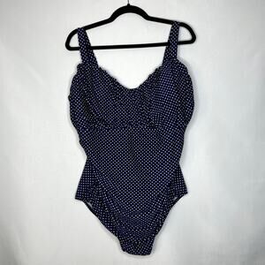 Womans Marilyn Monroe Blue Polkadot Swimsuit One piece Tummy Control Size 22 W